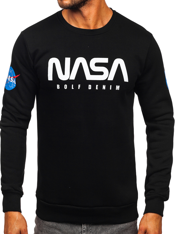 Čierna pánska mikina bez kapucne s potlačou Bolf 146955