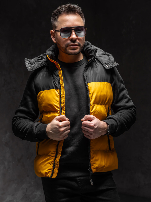 Pánska prešívaná vesta s kapucňou vo farbe ťavej srsti Bolf 1189A1