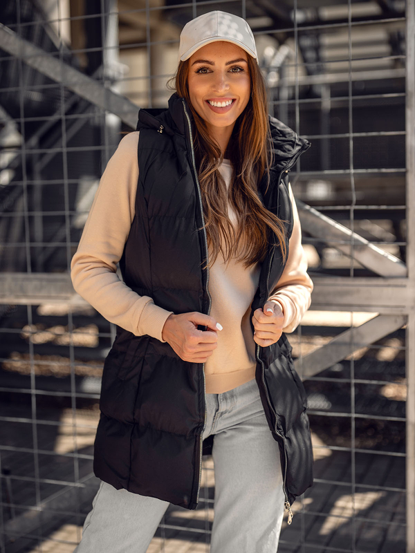 Čierna, dlhá dámska prešívaná vesta Bolf 5M721A