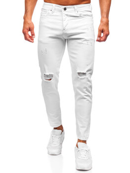 Biele pánske slim fit rifľové nohavice Bolf 5872