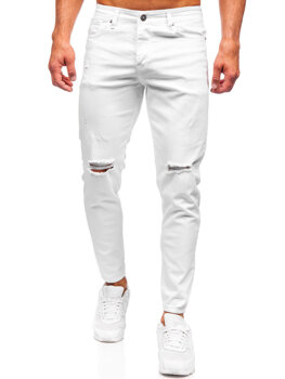 Biele pánske slim fit rifľové nohavice Bolf 5873