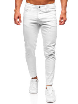 Biele pánske slim fit rifľové nohavice Bolf 5877