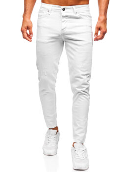 Biele pánske slim fit rifľové nohavice Bolf 5888