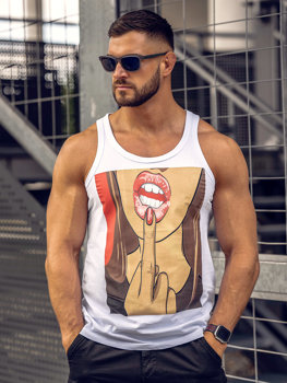 Biele pánske tank top tričko boxerského strihu s potlačou Bolf 143026A