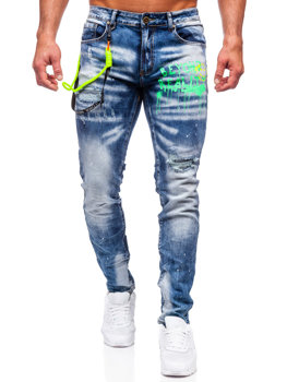 Tmavomodré pánske slim fit rifle s príveskom Bolf E7853