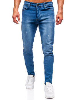 Tmavomodré pánske slim fit rifľové nohavice Bolf 6458