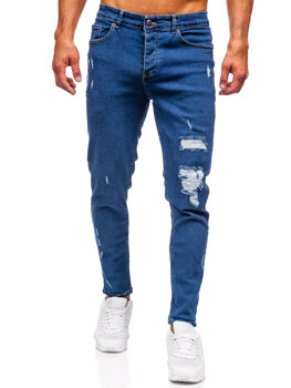 Tmavomodré pánske slim fit rifľové nohavice Bolf 6565