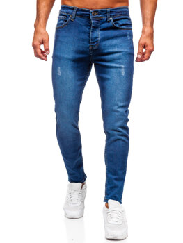 Tmavomodré pánske slim fit rifľové nohavice Bolf 6758