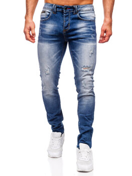 Tmavomodré pánske slim fit rifľové nohavice Bolf MP0134BS